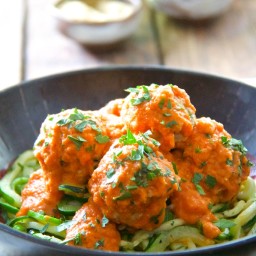 Spaghetti and Meatballs with Roasted Red Bell Pepper Sauce
