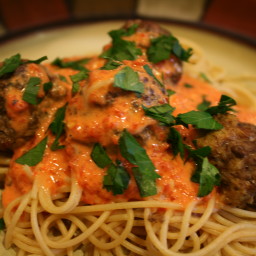 Spaghetti and Meatballs with Roasted Red Pepper Sauce