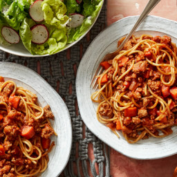 Spaghetti Bolognese with Butter Lettuce Salad & Creamy Italian Dressing