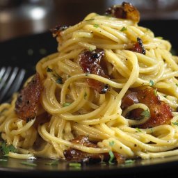 Spaghetti Carbonara with Pepper-Coated Bacon