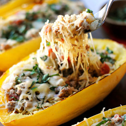 Spaghetti Squash Boats with Spicy Sausage