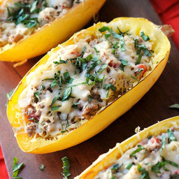 Spaghetti Squash Boats with Spicy Sausage