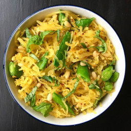 Spaghetti Squash with Snap Peas and Pine Nuts