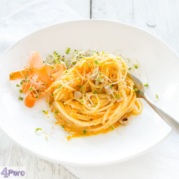 Spaghetti with carrot hazelnut pesto