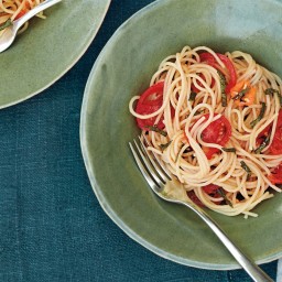 Spaghetti with Cherry Tomatoes, Habanero Chile, and Mint