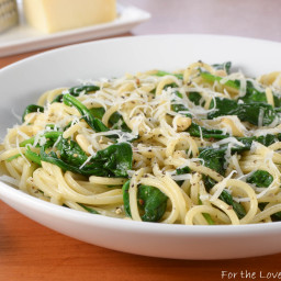 Spaghetti with Garlicky Spinach, Parmesan, and Toasted Pine Nuts
