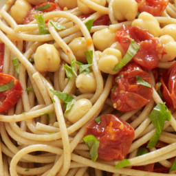 Spaghetti with Roasted Tomatoes, Chickpeas, and Basil