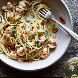 Spaghetti with Shrimp, Lemon, Mint and Pecorino Recipe