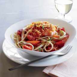 Spaghettini with Shrimp, Tomatoes and Chile Crumbs Recipe