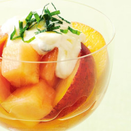 Sparkling wine fruit salad with passionfruit yoghurt