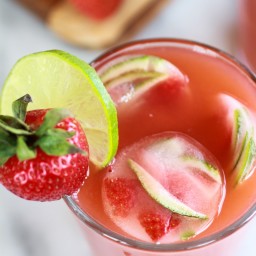 Sparkling Strawberry Basil Limeade with Tequila Strawberry-Lime Ice