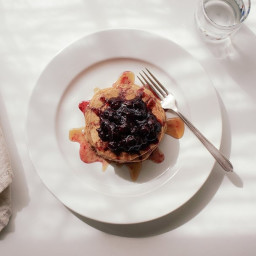SPELT & OAT PANCAKES + BLUEBERRY COMPOTE