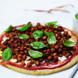 Spelt margherita pizza with ‘pepperoni’ chickpeas