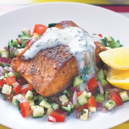 Spice-crusted ocean trout with zucchini salad