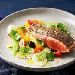 Spice-crusted salmon with fennel and orange salad