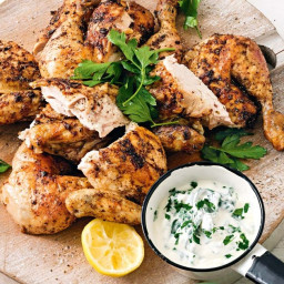 Spice-roasted chicken with spinach and garlic yoghurt