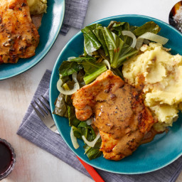 Spice-Rubbed Chicken Thighs with Maple Pan Sauce & Garlic Mashed Potato