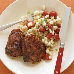 Spice-Rubbed Chicken with Hominy Saute