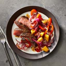 Spice-Rubbed Flank Steak with Roasted Veggies