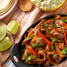 Spiced Beef Fajitaswith Sweet Peppers and Lime Crème Fraîche