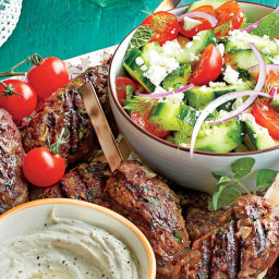 Spiced Beef Kabobs with Herbed Cucumber and Tomato Salad Recipe