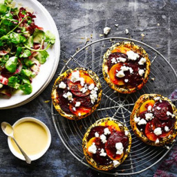 Spiced beetroot and feta tarts with tahini-dressed leaves