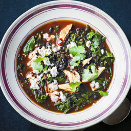 Spiced black bean and chicken soup with kale