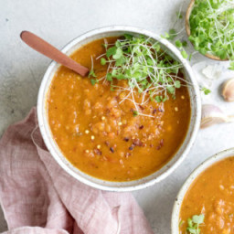 Spiced carrot, lentil and sweet potato soup