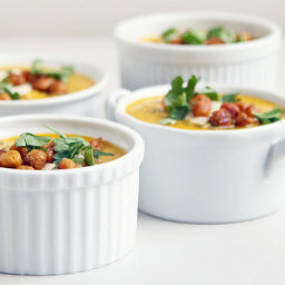 Spiced Carrot Soup With Crispy Chickpeas and Tahini