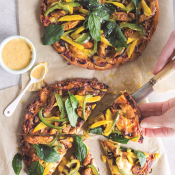 Spiced chicken and mango pizzas with curry mayo