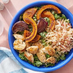 Spiced Chicken Grain Bowls with Marinated Apple, Kale & Roasted Squash