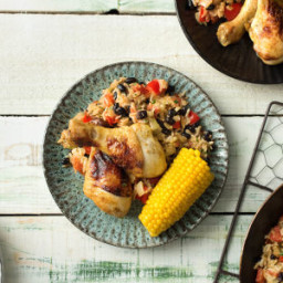 Spiced Chicken with Coconut Rice and Baked Corn on the Cob