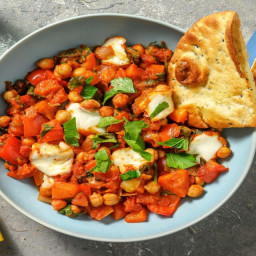 Spiced Chickpea and Spinach Stew with Bocconcini and Garlic Naan