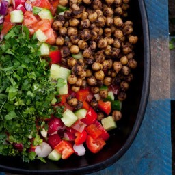 Spiced chickpeas and fresh vegetable salad