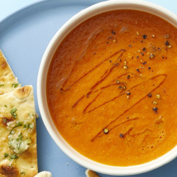 Spiced Fresh Tomato Soup with Sweet and Herby Pitas