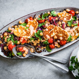 Spiced lentil and chickpea salad with halloumi