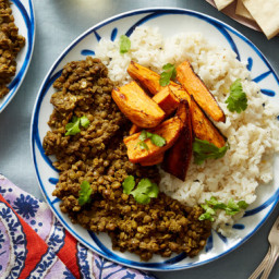 Spiced Lentils and Basmati Ricewith Roasted Sweet Potato and Coconut Yogurt