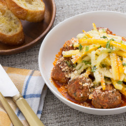 Spiced Meatballswith Garlic Toasts and Summer Squash Salad