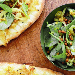 Spiced onion naan with lentil salad