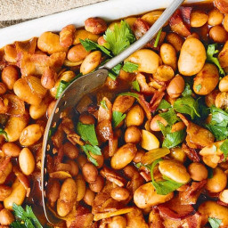 Spiced oven-baked beans with pancetta