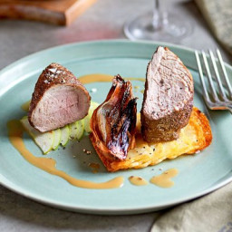 Spiced pork fillet with shallots & apple