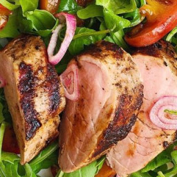 Spiced Pork Tenderloin with Grilled Peaches and Arugula Salad