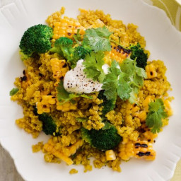 Spiced quinoa pilaf with corn and broccoli