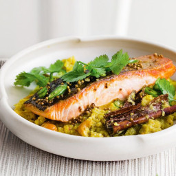 Spiced salmon with coconut and cashew cauliflower rice