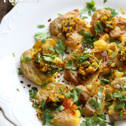 Spiced Smashed Potatoes with Mustard Ginger Tempering