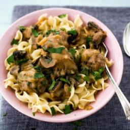 Spiced Swedish Meatballs with Roasted Mushrooms and Egg Noodles 