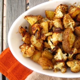 Spicy Baked Cauliflower and Sweet Potatoes