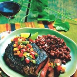 Spicy Barbecued Rib-Eye Steaks with Smoked Vegetable Salsa