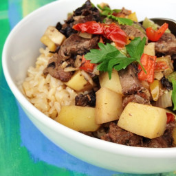 Spicy Beef and Potato Stir-fry Over Brown Rice