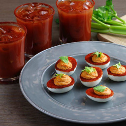 Spicy Bloody Mary Deviled Eggs